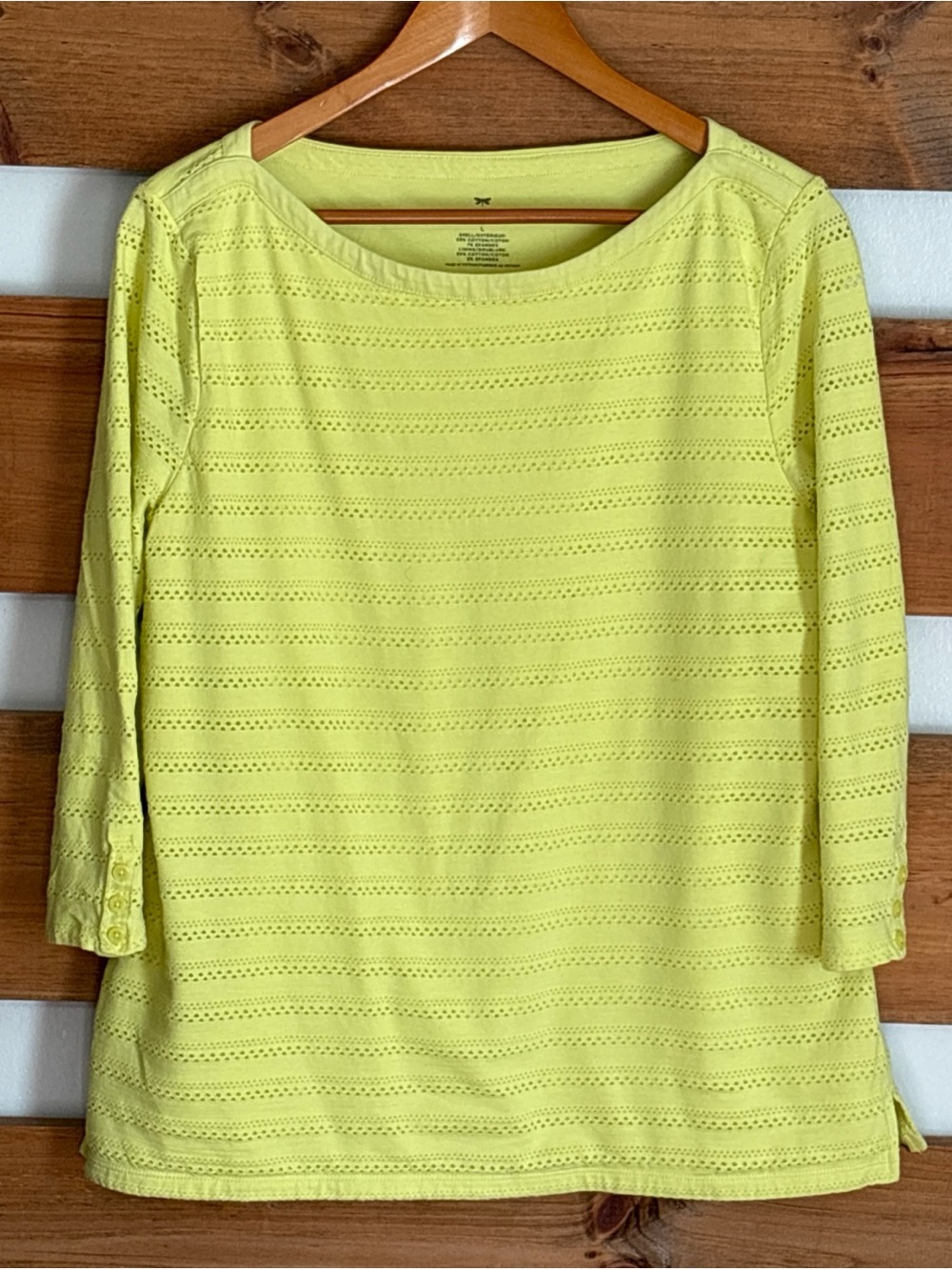 Talbots Neon Yellow Ladder Lace 3/4 Sleeve Chic Casual Blouse Women's Size L